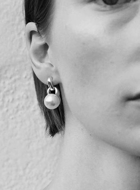 日系cherry kitty925银白色珍珠耳钉女简约时尚个性名媛风气质c