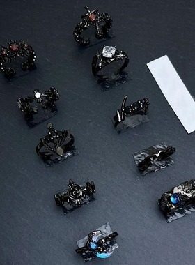 日系cherry kitty暗黑星月锆石戒指女ins小众设计高级感对戒轻奢