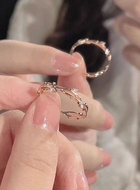 日系Cherry Kitty微镶闪钻荆棘藤条戒指女vintage简约冷淡风指环