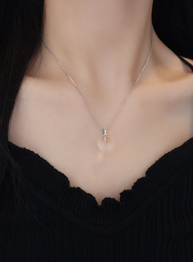 日系设计师topwhits925银白水晶球吊坠项链女清透圆球小众设计感