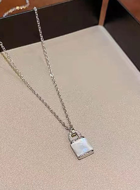 日系cherry kittys925银贝壳锁头镶钻项链女韩国简约ins小众轻奢