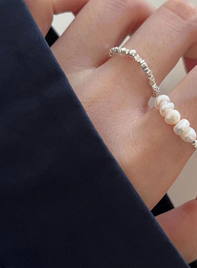 日系cherry kittys925银碎银子珍珠戒指简约ins气质小众设计感