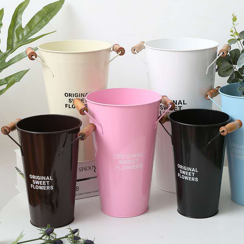 花桶花器北欧铁皮桶花店家居铁艺摆件装饰品干花鲜花插花器大花瓶