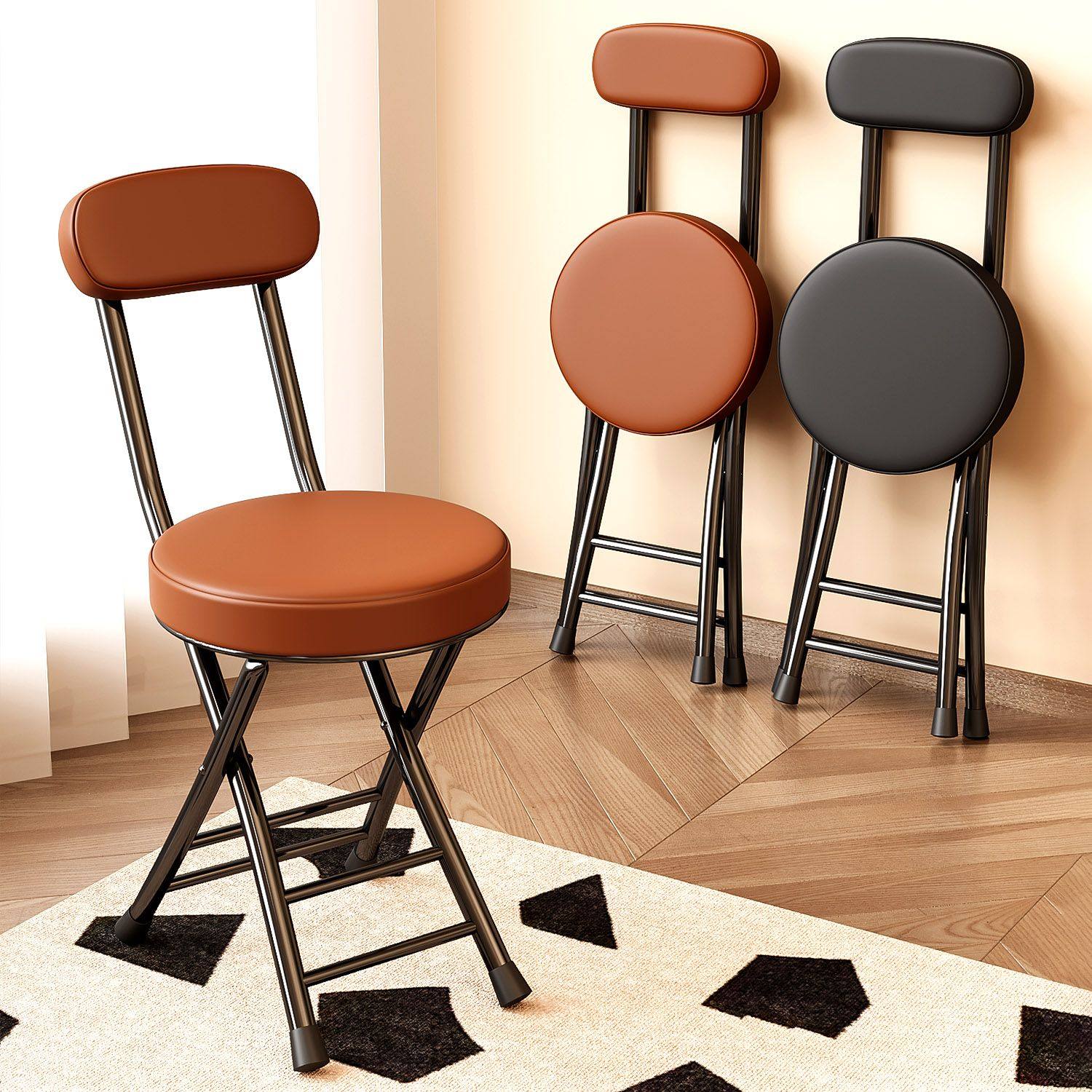 可折叠凳子家用结实耐用椅子带靠背椅高圆凳板凳便携出租房用