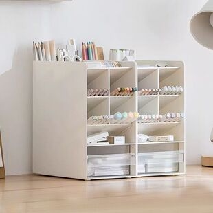 大容量斜插式笔筒收纳盒书架一体办公室学生桌面笔桶带抽屉美术生