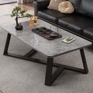 轻奢简易茶几简约现代办公室沙发茶几桌客厅家用小户型岩板色茶几