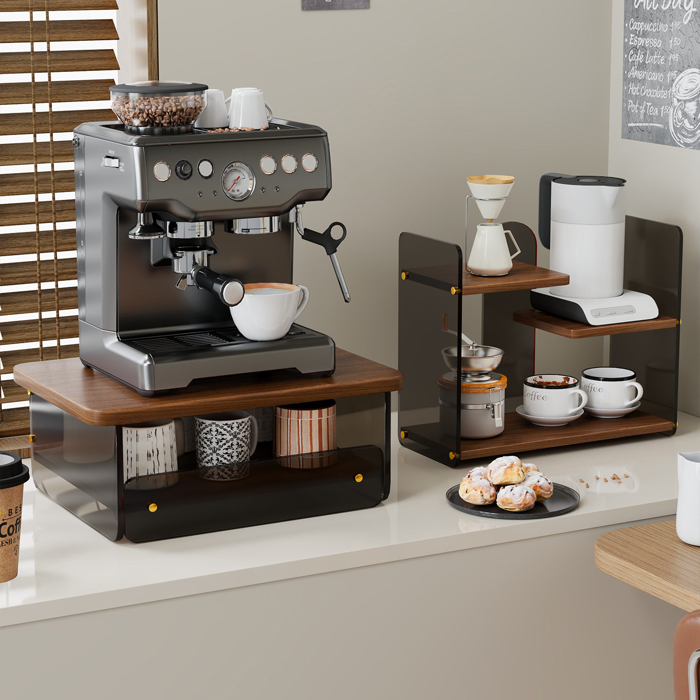 亚克力桌面置物架咖啡机收纳餐桌杯架子布置台面上摆咖啡器具放台