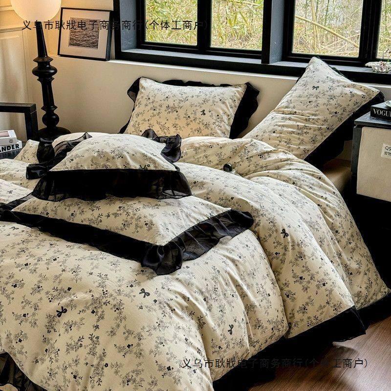 法式赫本风全棉纯棉四件套床笠复古风印花被套家用床上用品三件套,床上用品,床品套件/四件套/多件套,淘宝优惠券,粉丝福利购,淘宝优惠卷