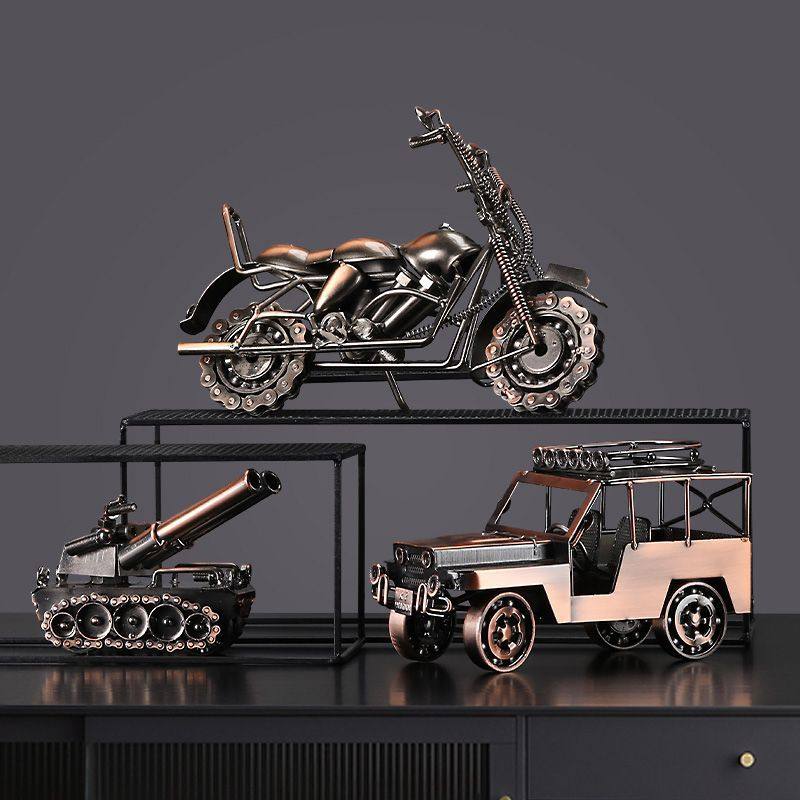 复古铁艺摩托车汽车金属模型摆设创意家居桌面装饰品酒柜书架摆件