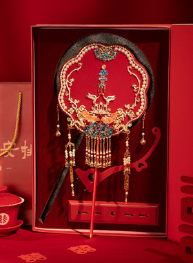 舞绣缘团扇新娘结婚红色团扇材料包diy高级中式秀禾遮面喜扇成品