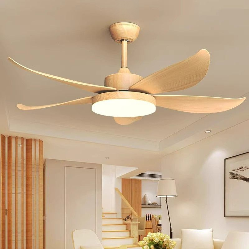 全光谱风扇灯原木纹客厅变频吊扇灯日式木艺餐厅吊灯扇一体电扇灯