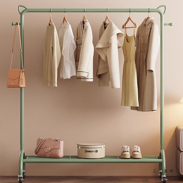 加粗带轮晾衣架杆挂衣架落地卧室内家用移动儿童衣服收纳置物架子