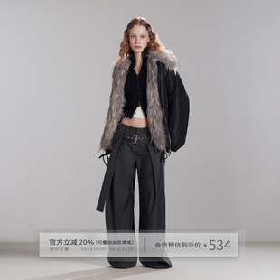 出逃赤岗西原创黑色微光感派克服女冬混色棉衣仿貉毛加厚棉服外套