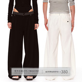 子 女中低腰垂感黑色阔腿白色裤 出逃赤岗西 双腰头波点宽松休闲裤