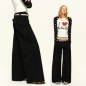 出逃赤岗西 裤 黑色裤 子女春低腰垂感高级感休闲显瘦直筒阔腿西装