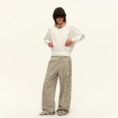 女春中低腰宽松阔腿长裤 出逃赤岗西 复古休闲撞钉设计廓形豹纹裤