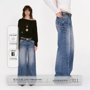 高街低腰宽松直筒阔腿裤 女秋美式 子 复古水洗蓝牛仔裤 出逃赤岗西