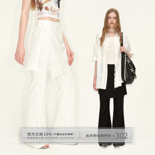 女夏休闲喇叭白裤 裙裤 子 蕾丝拼接假两件白色屁帘西装 出逃赤岗西