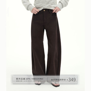秋冬女美拉德香蕉休闲阔腿裤 出逃赤岗西 复古深咖色灯芯绒弯刀裤