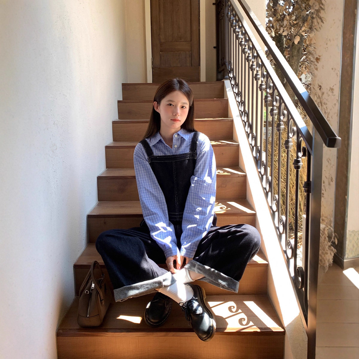 韩里韩气减龄牛仔背带裤女秋季薇休闲裤