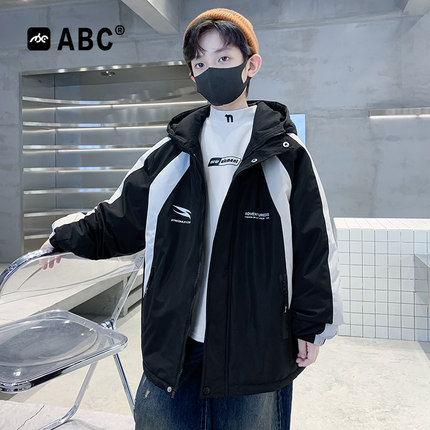 ABC男童秋冬款加绒加厚冲锋衣中大童新款派克服儿童冬季保暖外套