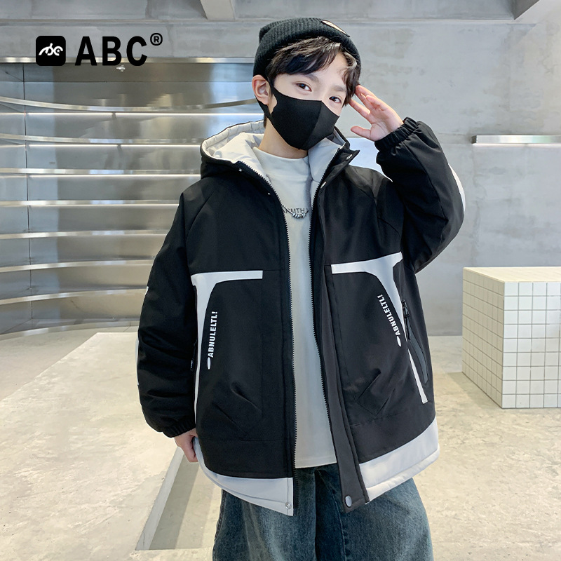 ABC男童秋冬款派克服2025新款儿童加绒加厚外套6-12岁男孩棉服潮
