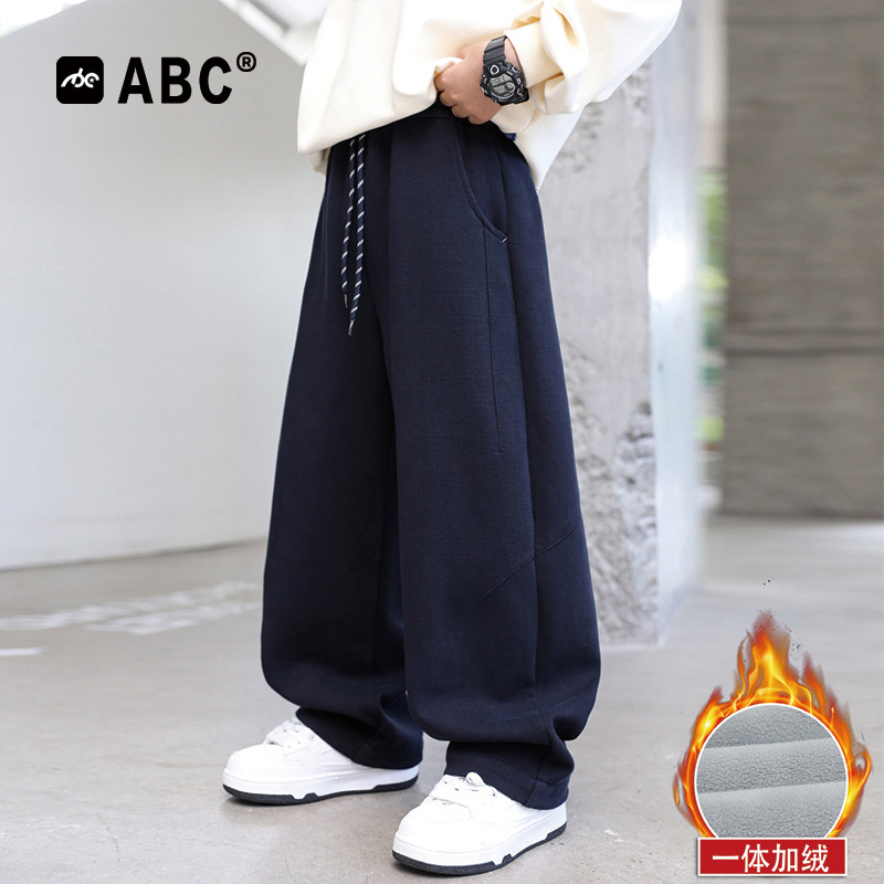 ABC男童加绒运动裤2025新款