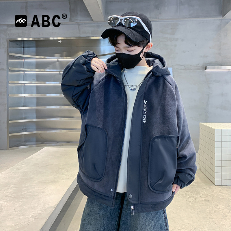 ABC男童秋冬棉服2025新款中大童加绒加厚外套6-12岁男孩保暖上衣