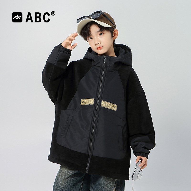 ABC儿童秋冬款棉服2025新款男孩加绒加厚时髦童装6-12岁男童外套