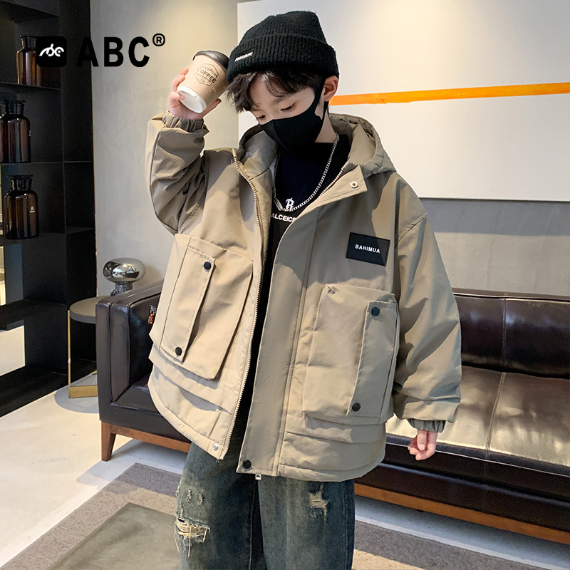 ABC男孩潮款派克服2025新款中大童加绒加厚外套6-12岁男童棉服潮
