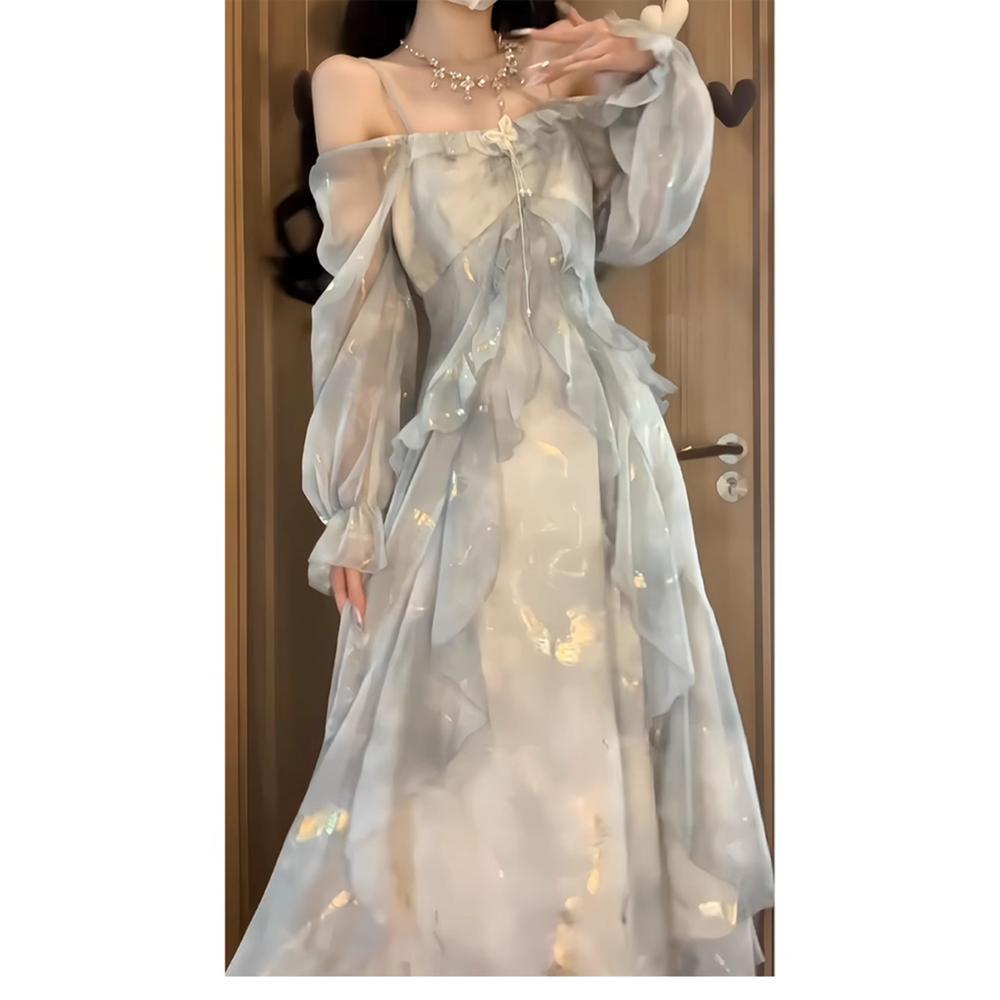 独特莫奈花园在逃公主仙女连衣裙子小众撞款成人礼服女秋绝美高级