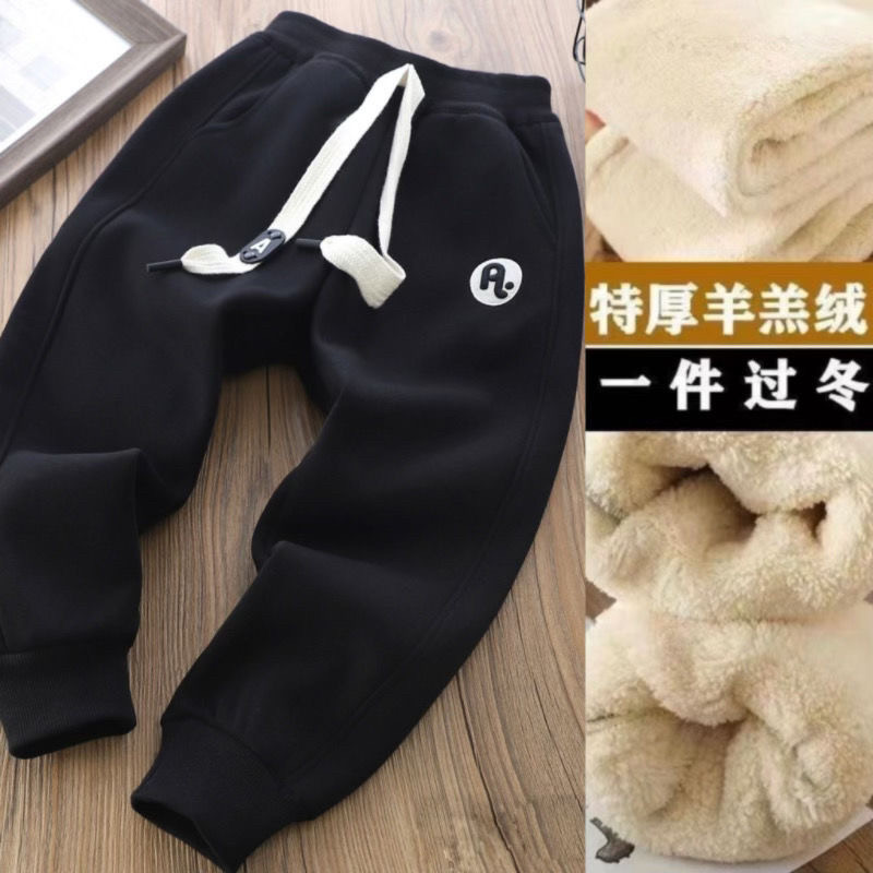 男童束脚运动裤儿童裤子2024秋季新款帅气羊羔绒一体绒休闲裤宝宝
