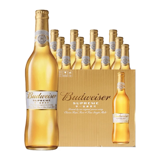 Budweiser百威金尊啤酒麦芽黄啤330ml*24瓶装整箱3.6度熟啤尊享版图片