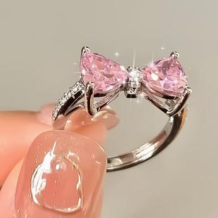 Ring Bow Women zircon 粉色蝴蝶结戒指Pink