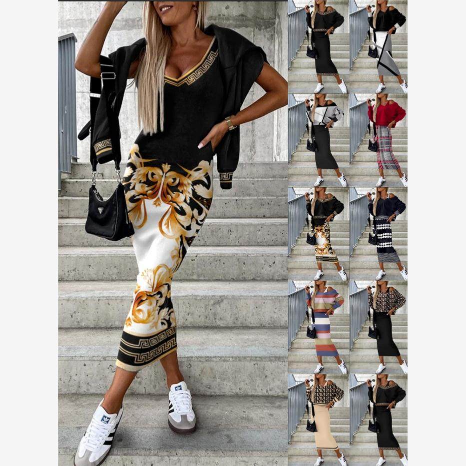 Bat Sleeved Long Skirt Wrapped Hip Set Skirt for Women
