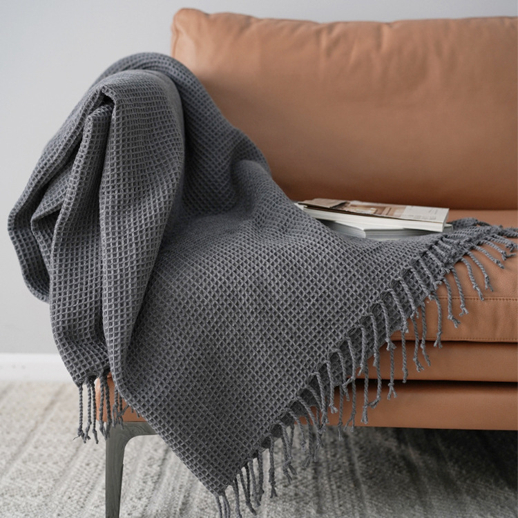 Nordic ins solid color Waffle blanket sofa decorative carpet