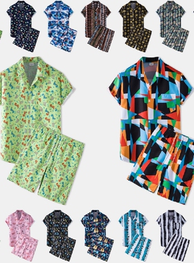 Casual Loose Shirts Men Hawaii Shorts suit Summer男士套装