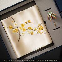 Suzhou embroidery silk scarf, women's velvet flower brooch gift box, Chinese-style business souvenir, mulberry silk scarf for mom thumbnail 2