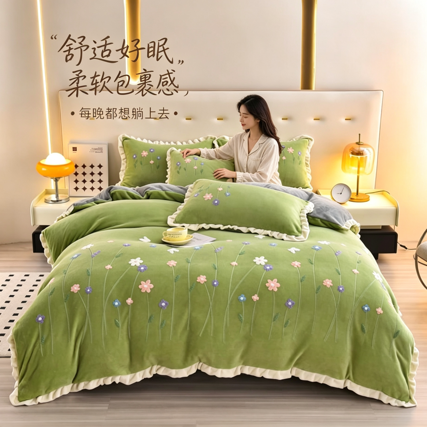 2026新款加厚韩版花卉牛奶绒刺绣花四件套婴儿公主风高级感防静电图片