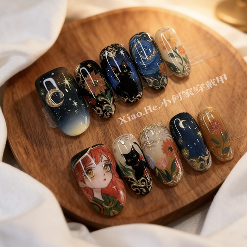 原创【 松木与晚樱  】小何家纯手工穿戴甲·高级手绘美甲贴片