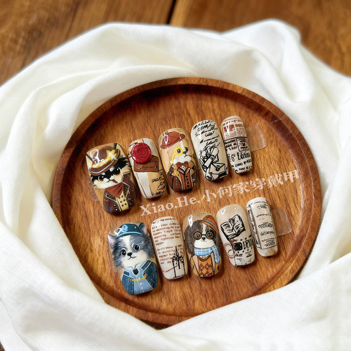 原创【  狗狗侦探团】小何家纯手工穿戴甲·高级手绘美甲贴片