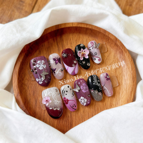 【  梦蝶 】小何家纯手工穿戴甲·高级手绘美甲贴片