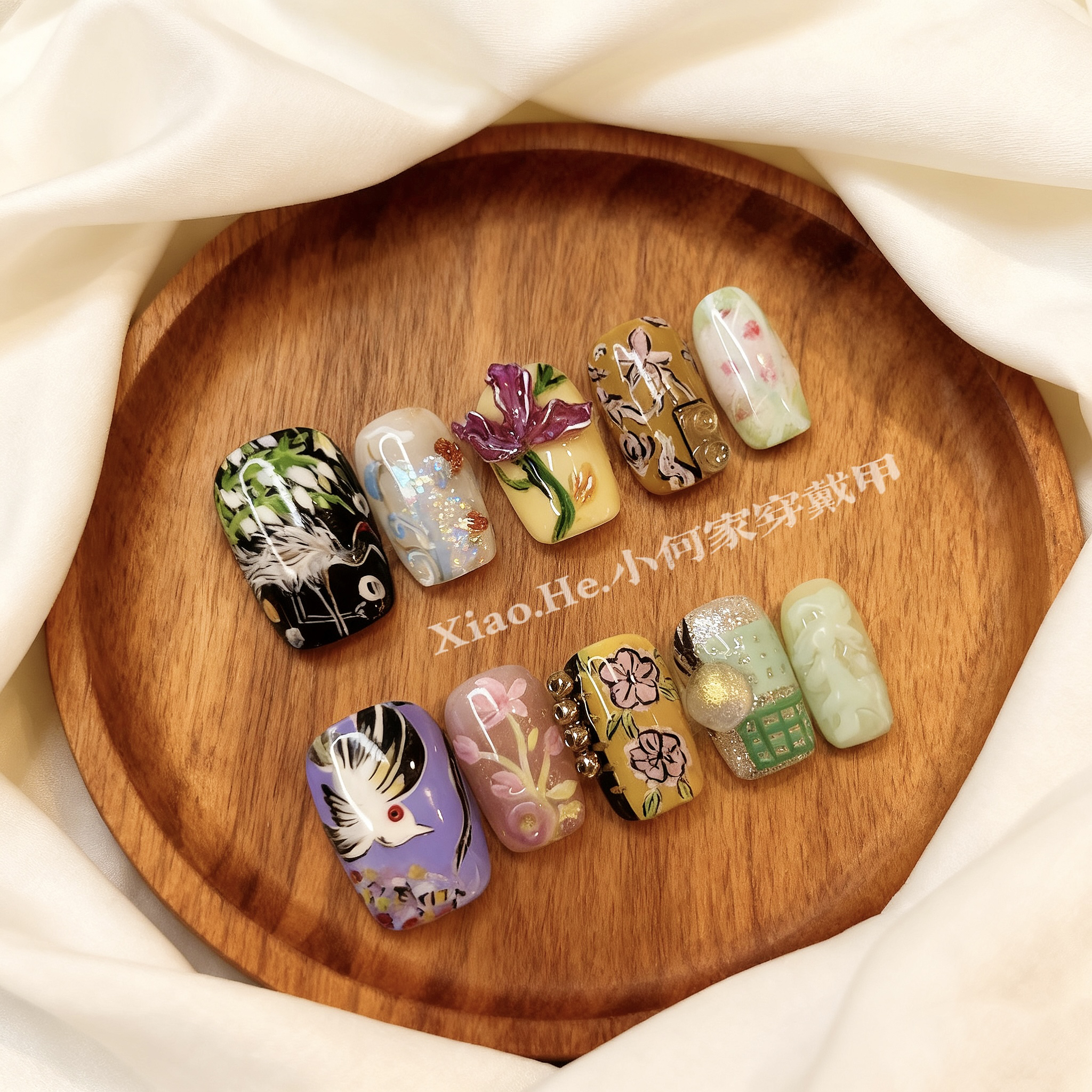 【 松间听雪】小何家纯手工穿戴甲·高级手绘美甲贴片