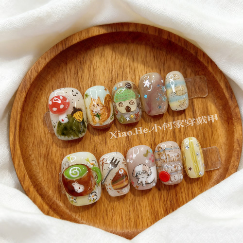 【  马尾松来信】小何家纯手工穿戴甲·高级手绘美甲贴片