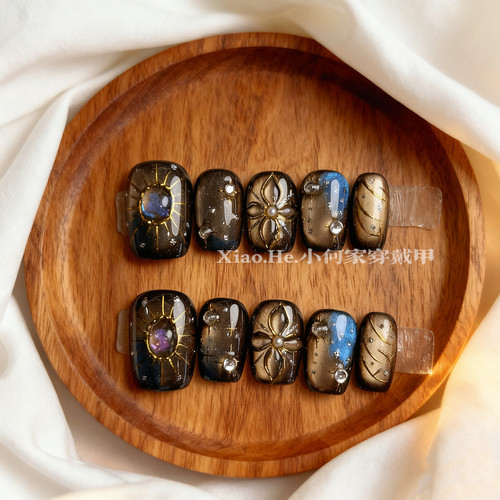 【 松子琥珀】小何家纯手工穿戴甲·高级手绘美甲贴片