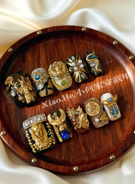 LY【 黑曜契约】小何家纯手工穿戴甲·高级手绘美甲贴片