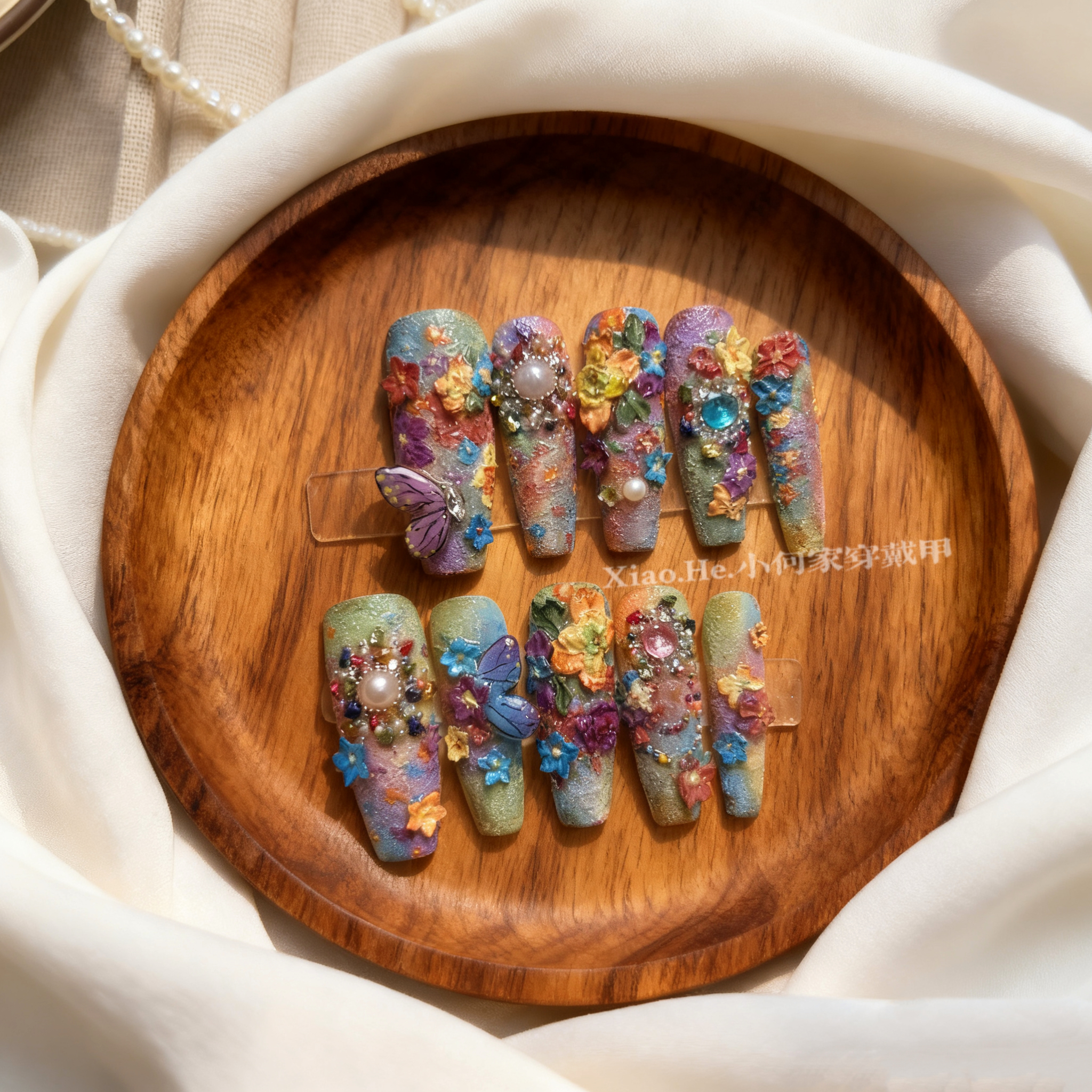 YY【  曼曼长青 】小何家纯手工穿戴甲·高级手绘美甲贴片