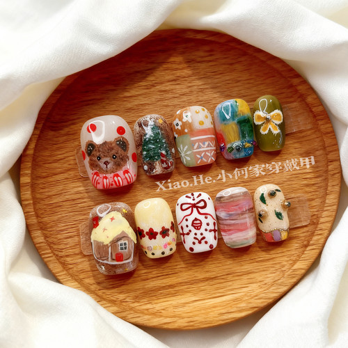 【 雪松织毛衣】小何家纯手工穿戴甲·高级手绘美甲贴片