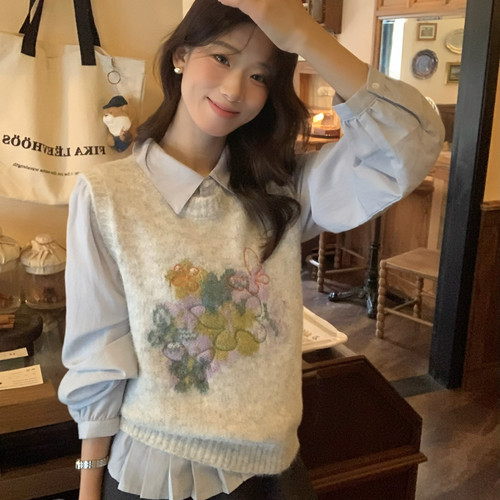 SUSAN-油画落花间复古油画花卉提花软糯叠穿马甲6539s