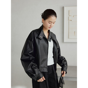 韩女的秘密“率性复古”飞行员机车夹克高级皮衣外套潮流冷酷上衣